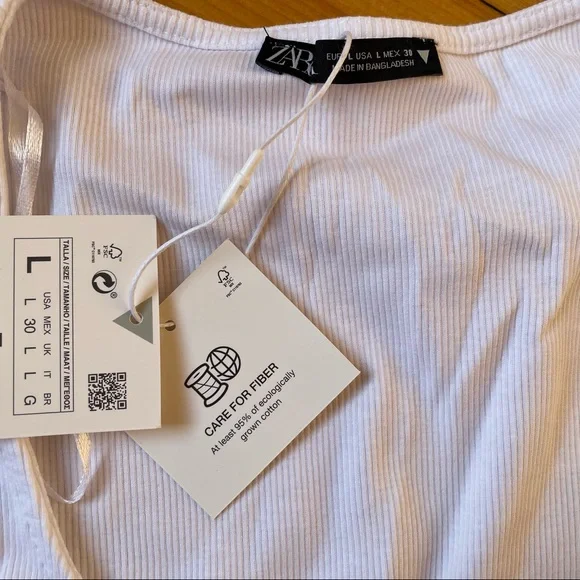 NWT Zara White Crop Top Women’s Large Scrunch Detail - Picture 6 of 6